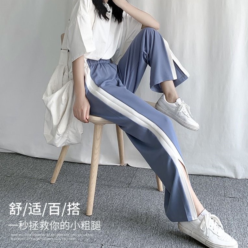 Quần thể thao RENJIANVSHENG ống đứng rộng thiết kế xẻ tà thời trang trẻ trung dành cho nữ