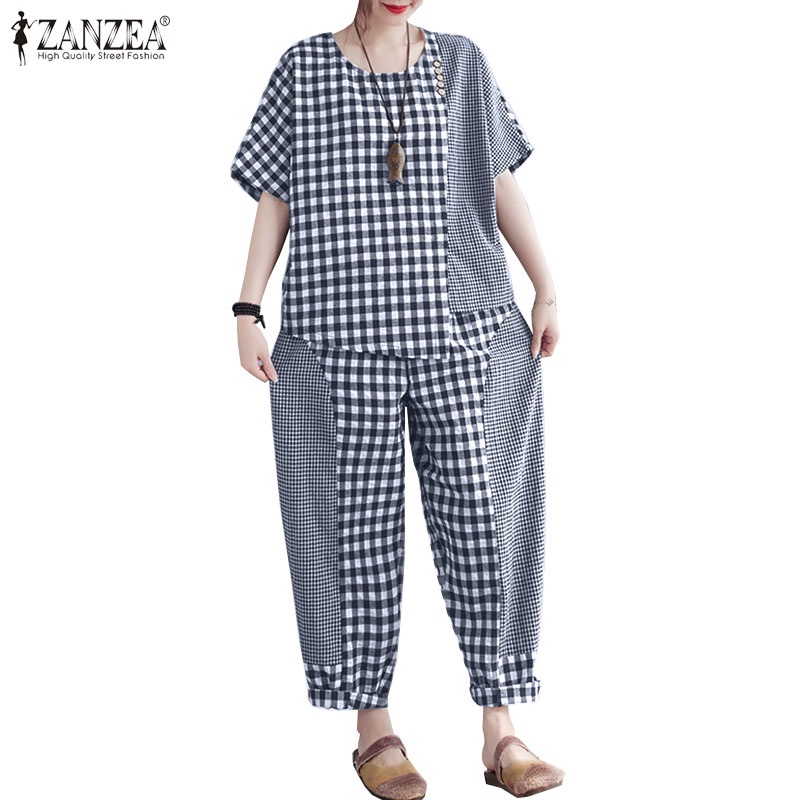 Set đồ 2 món Zanzea họa tiết caro thời trang cho nữ