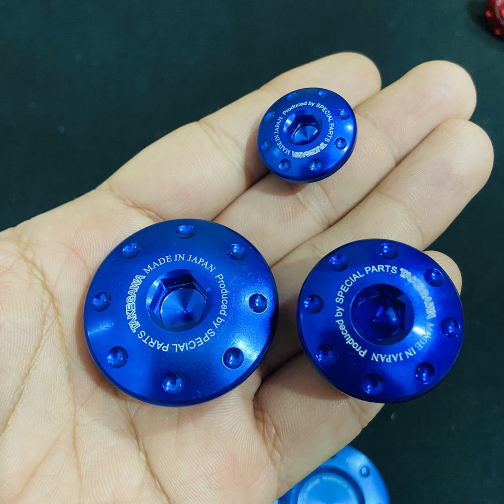 COMBO ỐC MÂM LỬA, NẮP NHỚT NHÔM TAKEGAWA SIÊU ĐẸP CHO CÁC DÒNG XE HONDA