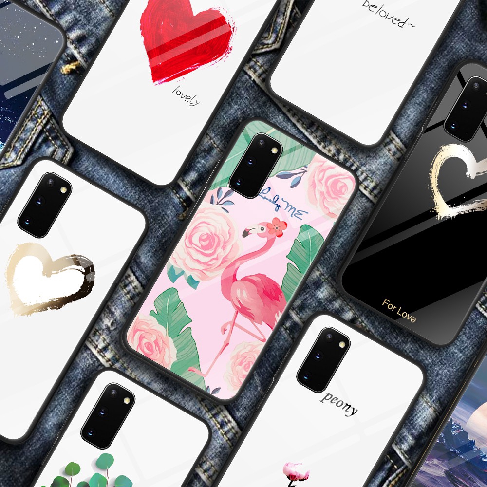 Ốp điện thoại mặt kính cường lực họa tiết chim hồng hạc hoa hồng dành cho Samsung Galaxy S20 Ultra A51 A71 S20 | BigBuy360 - bigbuy360.vn