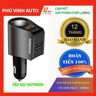 Tẩu Sạc Nhanh ô tô, xe hơi Hyundai🍀HÀNG CHÍNH HÃNG 🍀 1 Tẩu Tròn (3 USB Nhỏ) - Có đèn led báo điện áp ac quy