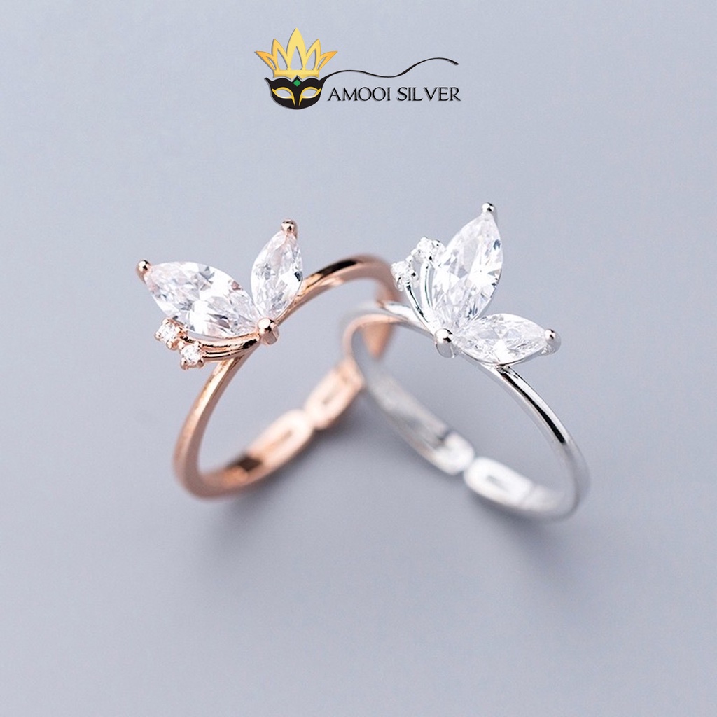 Nhẫn bạc S925 cánh bướm 1 bên - Amooi Silver AN100