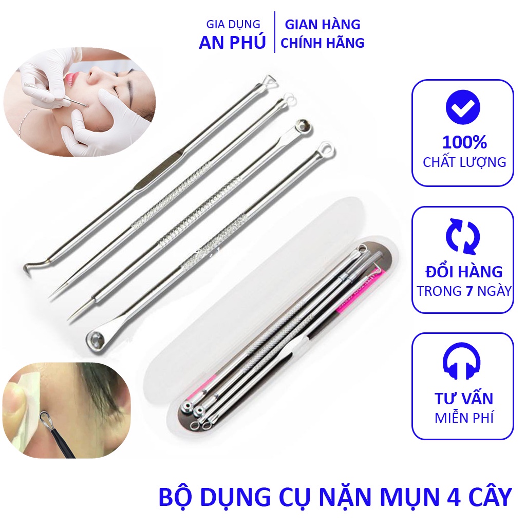 Bộ nặn mụn 4 cây cao cấp đa năng thép không gỉ