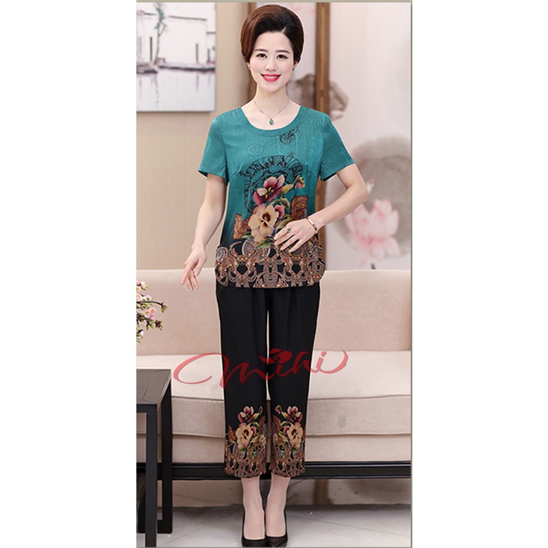 Bộ đồ trung niên nữ chất lụa đẹp B58, quần áo ngủ mặc nhà thời trang mùa hè cao cấp sang trọng cho mẹ, bà người lớn tuổi