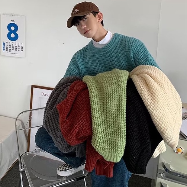 Áo Sweater nam Màu Trơn Cổ Tròn Dáng Rộng Thời Trang Hàn Quốc Dành Cho Nam áo sweater nữ form rộng Áo len nữ form rộng