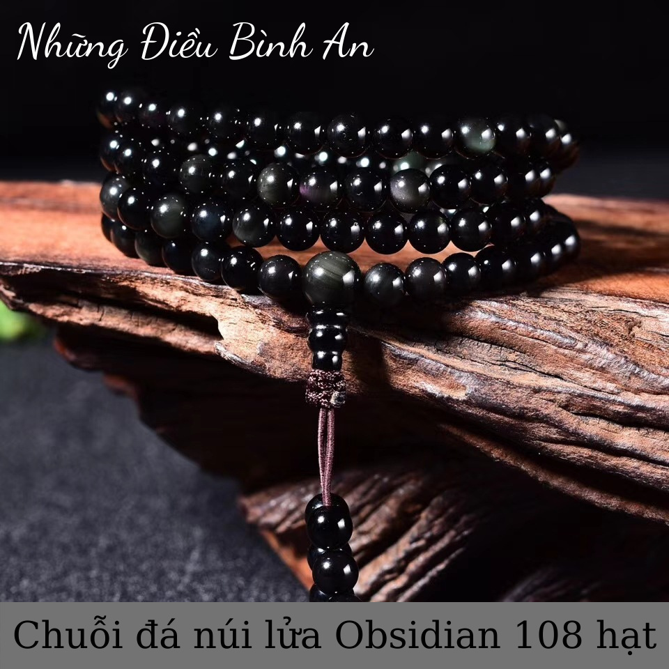 Vòng tay đá núi lửa Obsidian xanh đen chuỗi 108 hạt /Vòng tay phong thủy tài lộc 💕FREESHIP 50k💕- Những Điều Bình An