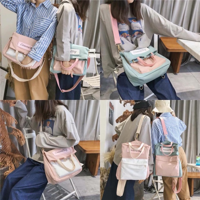 Balo ulzzang đeo được hai kiểu(sẵn màu hồng)