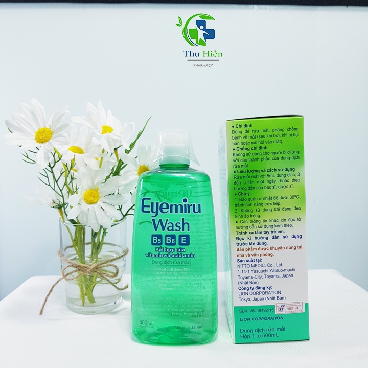 Dung dịch rửa mắt eyemiru wash 500ml, nước rửa mắt nhật bản