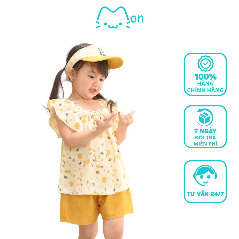 Quần áo bé gái 1-6 tuổi MonBabies VL75 chất đũi tằm cổ vuông phối họa tiết ong vàng