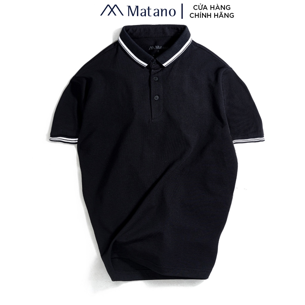 Áo polo nam đẹp MATANO 030 - Áo thun polo nam có cổ trụ bẻ, vải cá sấu cotton cao cấp, bo dệt kẻ sọc trắng đơn giản