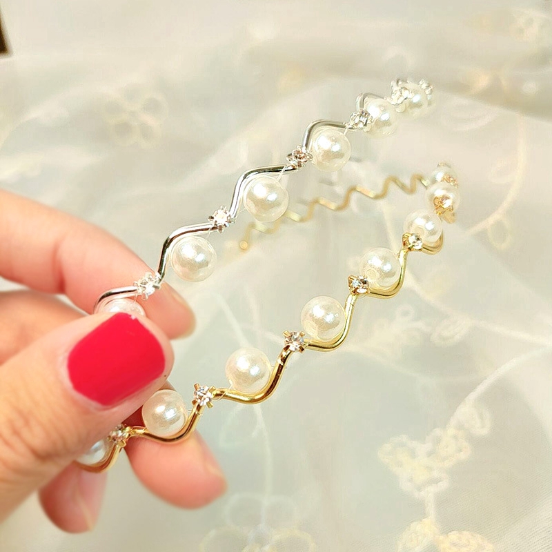 Cài tóc Haimeikang kiểu gợn sóng đính hạt ngọc trai thời trang cho nữ