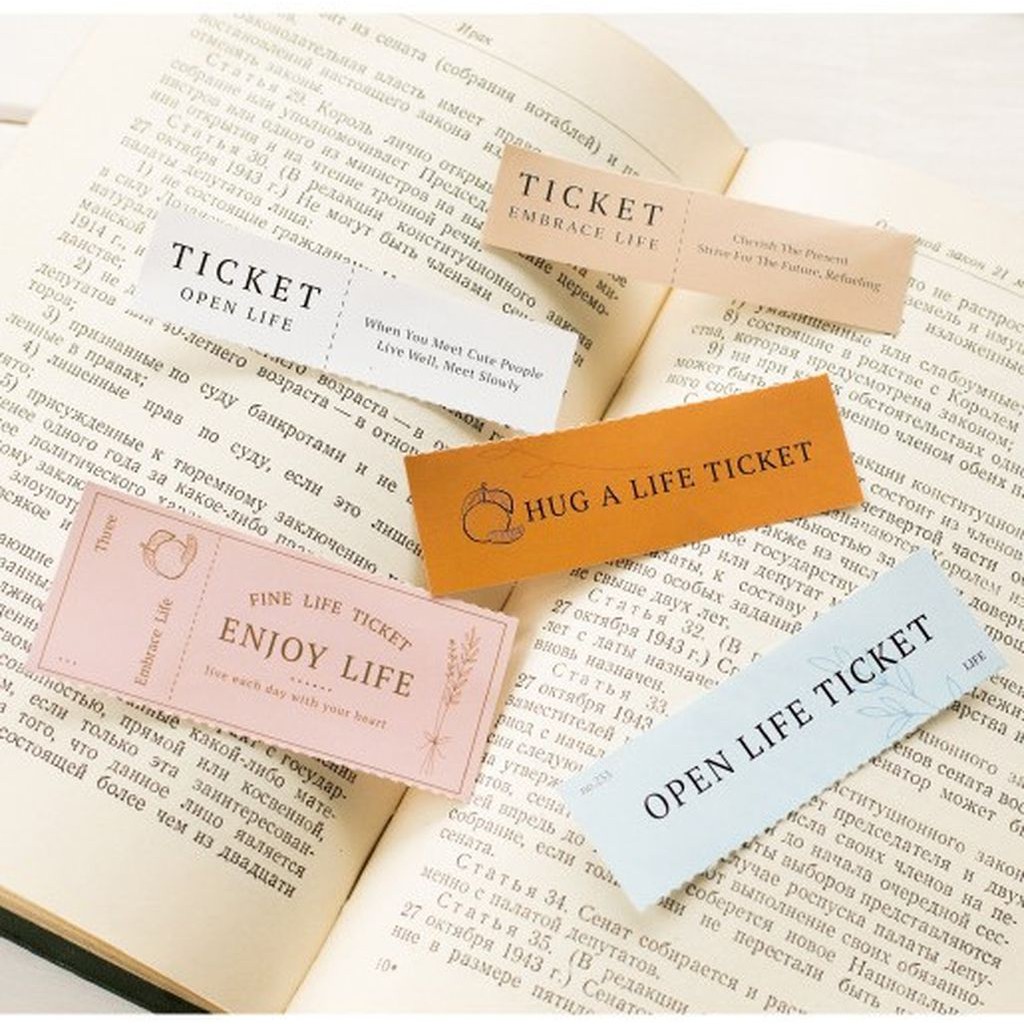 Set 14 sticker vé ticket và chữ retro dùng để trang trí bullet journal