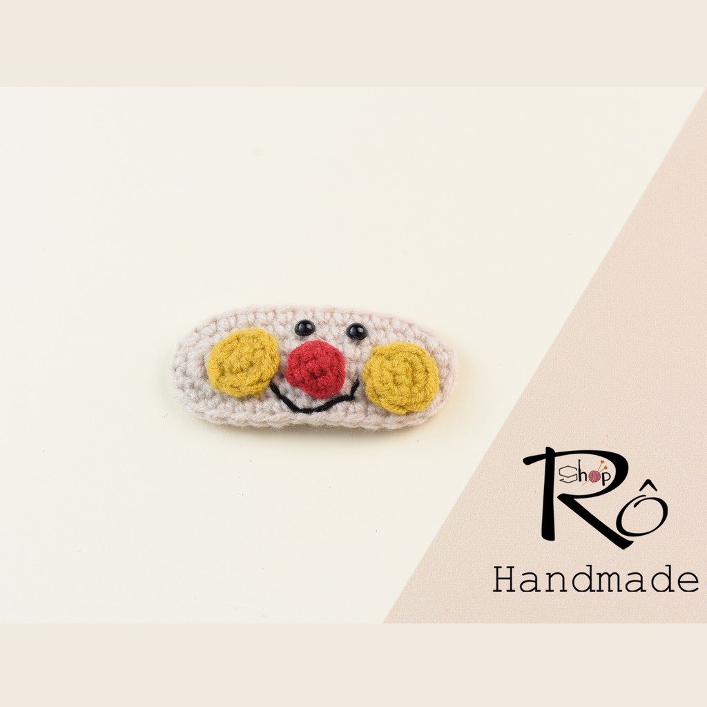 Kẹp tóc len Handmade đẹp, cặp tóc hình mặt chú hề vui nhộn, đáng yêu cho cả mẹ và bé yêu diện hàng ngày