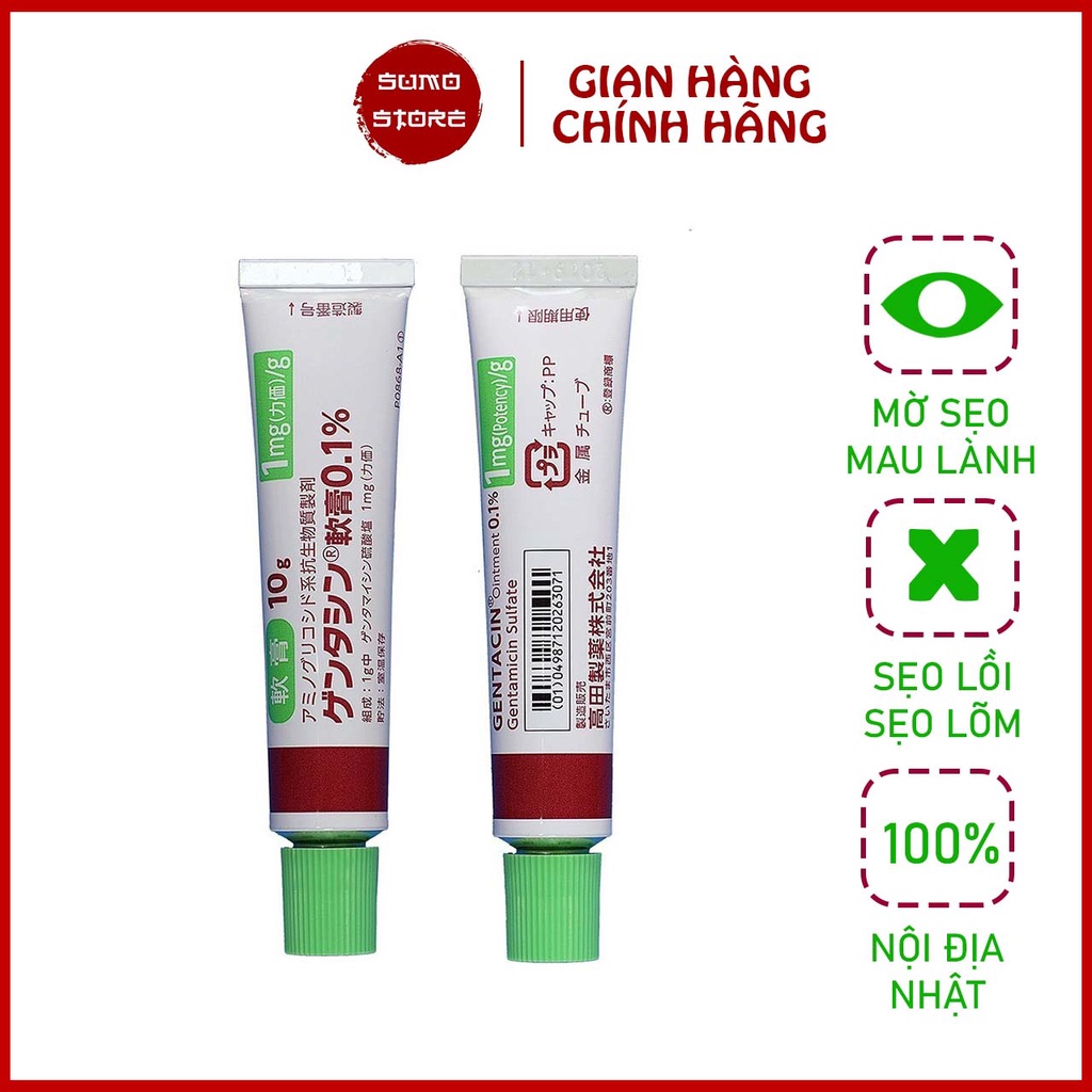 Kem mờ sẹo Nhật Gentacin 0.1% 10g, liền sẹo lồi, sẹo lõm, sẹo lâu năm Nhật Bản nội địa