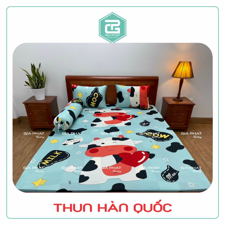 Bộ ga gối Thun Lạnh Hàn Quốc { 4 Món : 1 ga bọc + 2 vỏ gối nằm + 1 vỏ gối ôm }