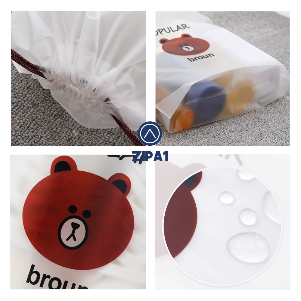 10 Túi rút lụa đựng quần áo hình gấu Broun và mèo A1019 - Zip A1