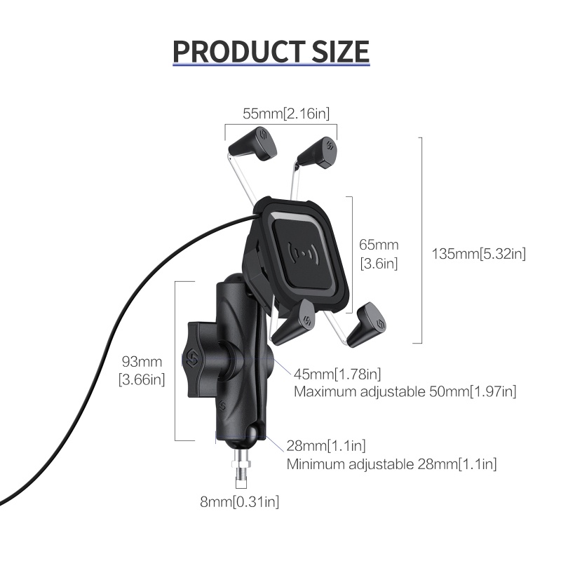 Đế Sạc Điện Thoại Không Dây Hình Chữ X 15W Có Định Vị GPS Chống Sốc Chống Trượt Cho Xe Mô Tô