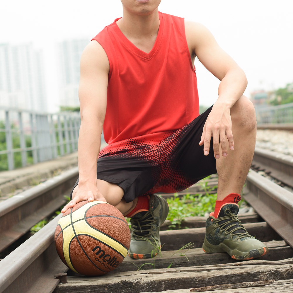Bộ quần áo bóng rổ trơn màu đỏ - Bộ quần áo bóng rổ để in áo đội- Quần áo bóng rổ không logo - Mẫu 2021