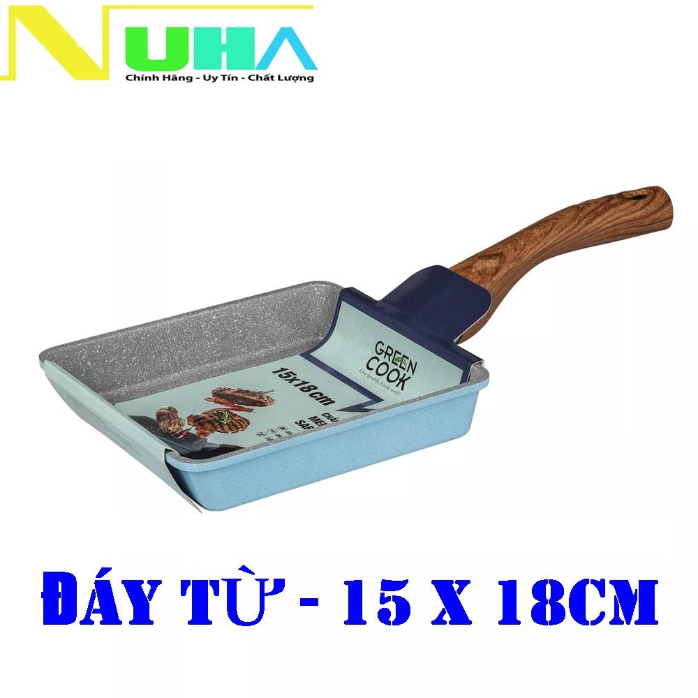 Chảo đúc đáy từ chữ nhật men đá xanh sapphire Green Cook GCP09-1518IH với 10 lớp chống dính an toàn cho sức khoẻ