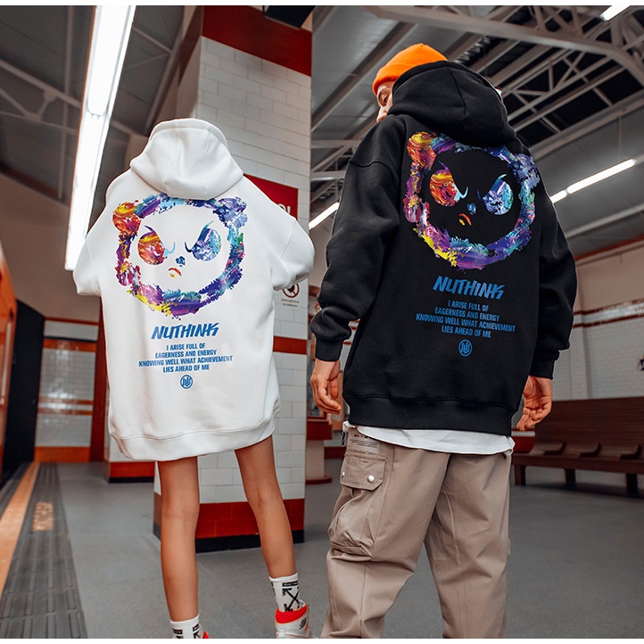 Áo hoodie dáng rộng in hình gấu phong cách hip hop thời trang cho nam và nữ size M-8XL
