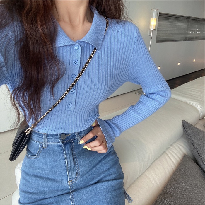 Áo Thun Polo Dệt Kim Tay Dài Dáng Ôm Thời Trang Mùa Thu Cho Nữ C & M 2021 | BigBuy360 - bigbuy360.vn