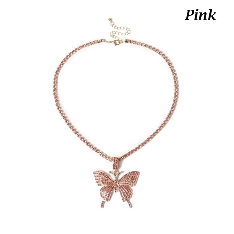 Dây chuyền kiểu choker mặt hình bướm đính kim cương nhân tạo lấp lánh quý phái nhiều màu tùy chọn cho nữ