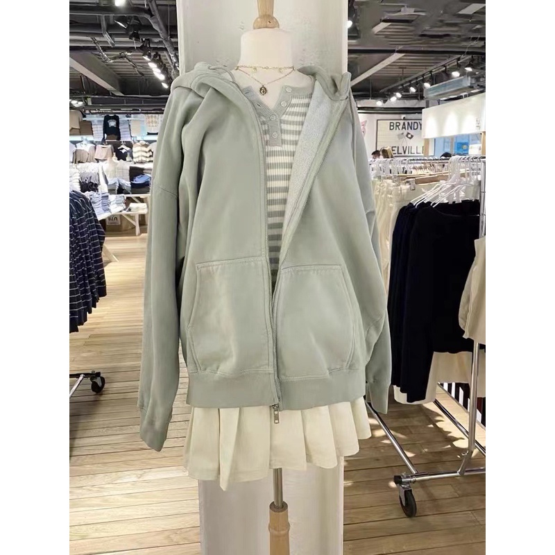 Áo Khoác Cardigan Có Khóa Kéo Màu Trơn Dáng Rộng Thời Trang Mùa Thu Cho Nữ  Brandy Melville BM 2022