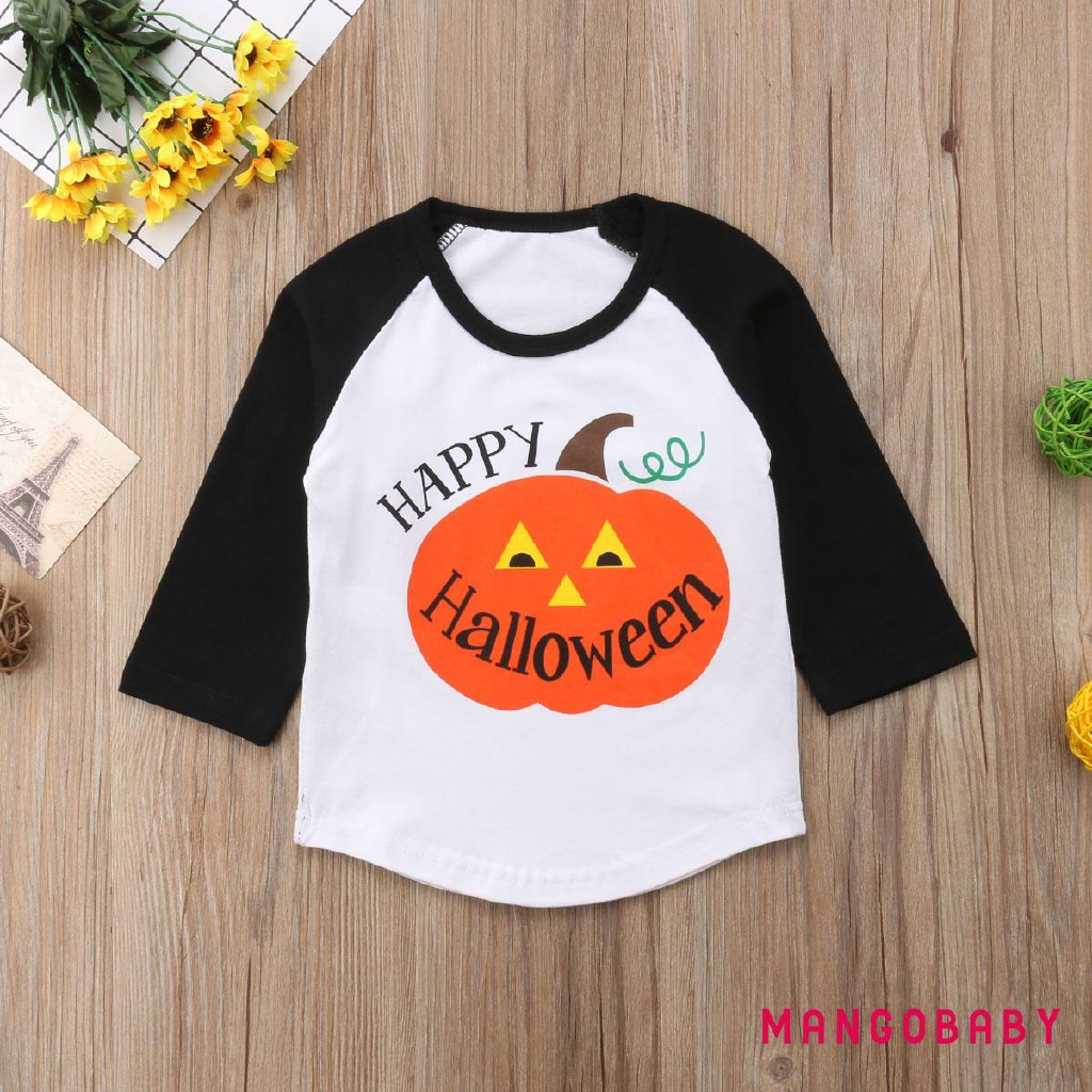 Áo Thun Tay Dài In Hình Bí Ngô Halloween Cho Bé