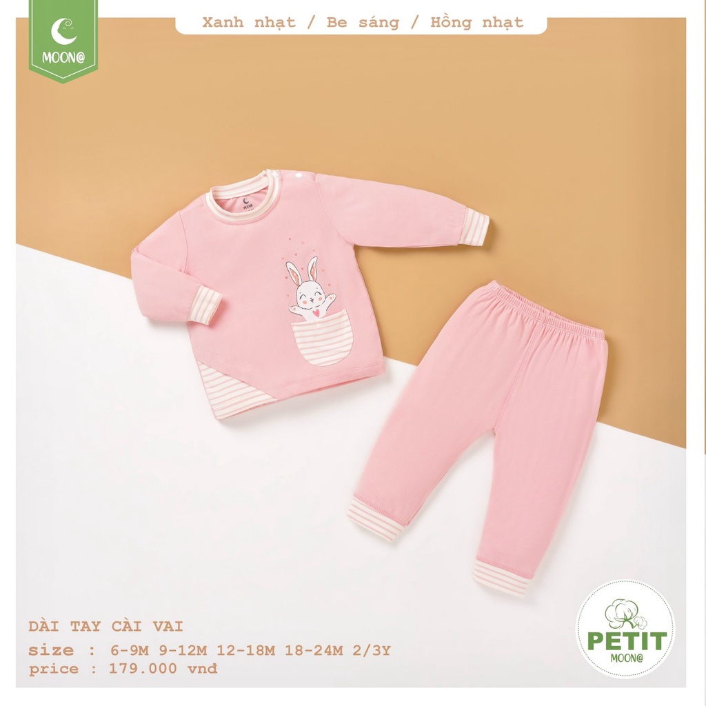 [CHÍNH HÃNG] Bộ dài tay cài vai petit mềm mại họa tiết động vật trẻ em Moon