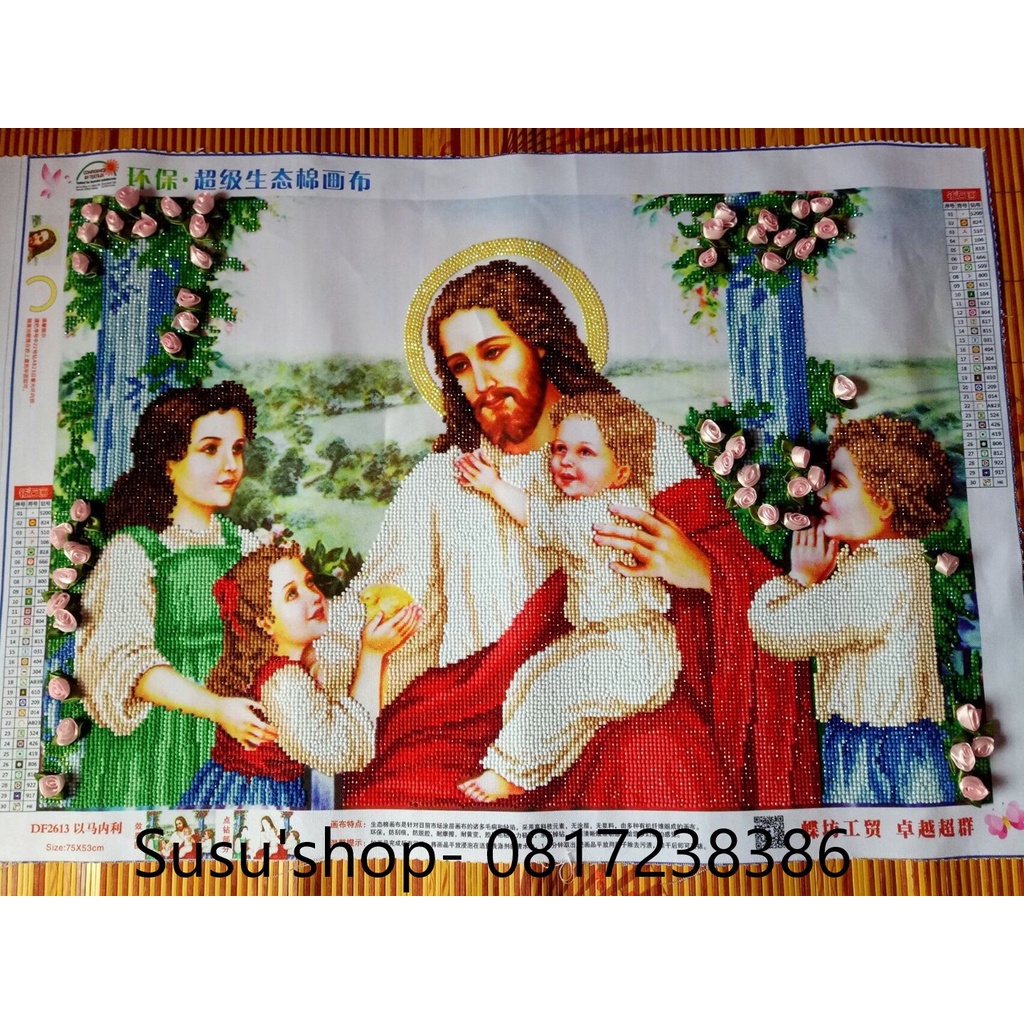 Tranh Đính Đá ABC  3D Chúa Jesus Và Trẻ Em DF2613  KT:75X53CM; tranh thêu A1179