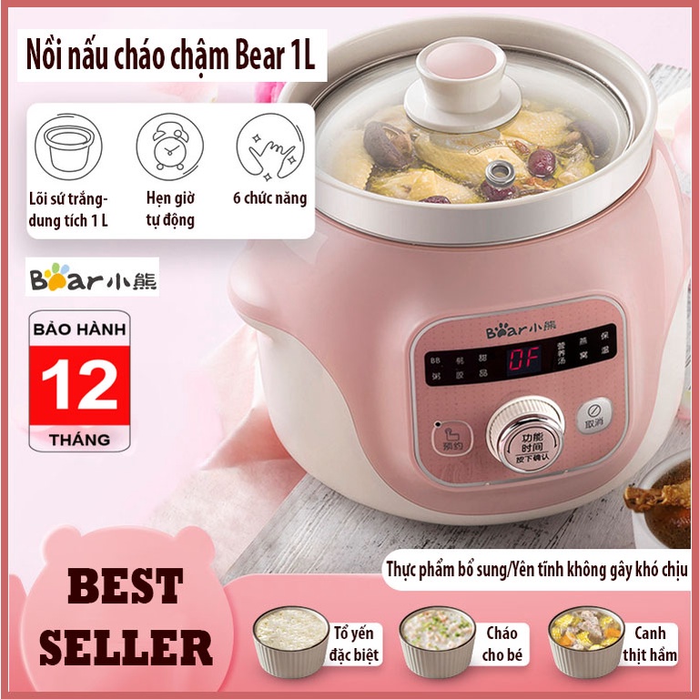 Nồi Nấu Cháo Cho Bé_Nồi Hầm Cháo Chậm, Nồi Nấu Chậm, Ninh Cháo Đa Năng Bear DDZ-B08C1 0.8L_Bảo Hành 12 Tháng