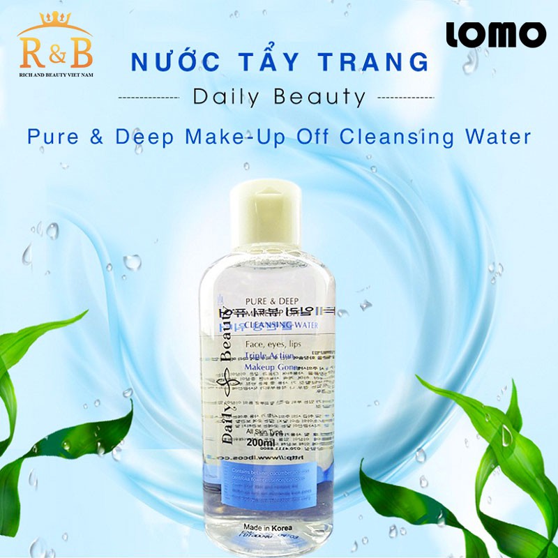 Nước tẩy trang R&amp;B Hàn Quốc Daily Beauty Pure &amp; Deep Make-up Off Cleansing Water