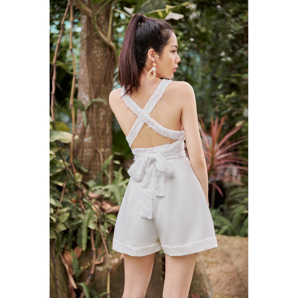 Áo thiết kế áo croptop chéo dây nâng ngực tạo khe màu trắng có bra DAWNTOP ELE