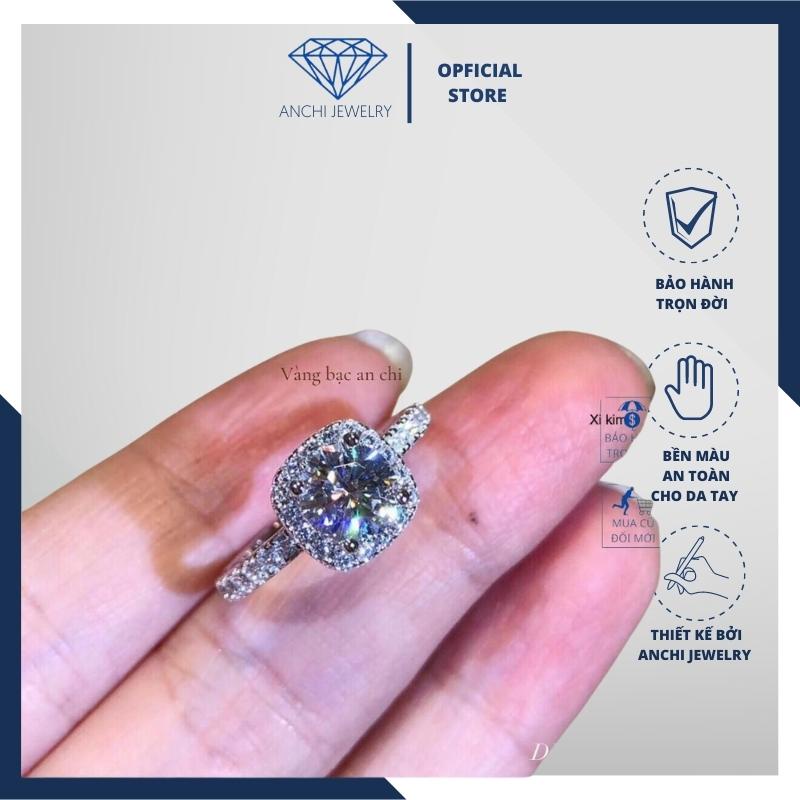 Nhẫn nữ xi mạ bạch kim mặt đá vuông, chuẩn bạc 925 cao cấp - Anchi jewelry