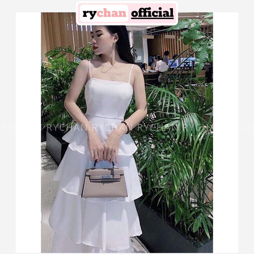 DM608 - Đầm Maxi Trắng Tầng Hai Dây Đi Du Lịch Biển