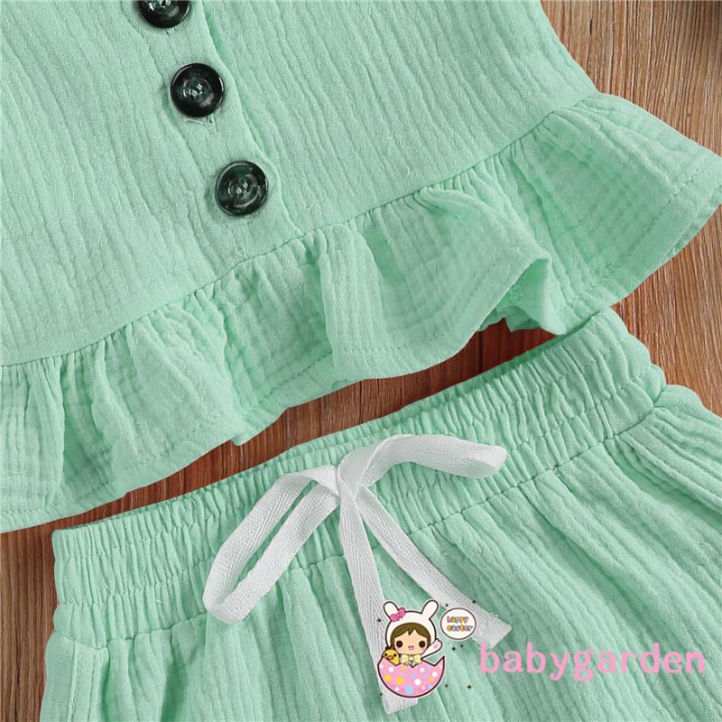 Bộ Áo Trễ Vai Màu Trơn + Quần Short Cho Bé Gái