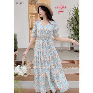 Đầm hoa tầng đuôi cá bo chun eo - D1951
