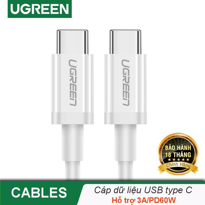 Cáp USB Type C to USB Type C UGREEN 60518 60519 60520 US264, sạc nhanh QC 3.0 PD60W, truyền dử liệu Chính Hãng