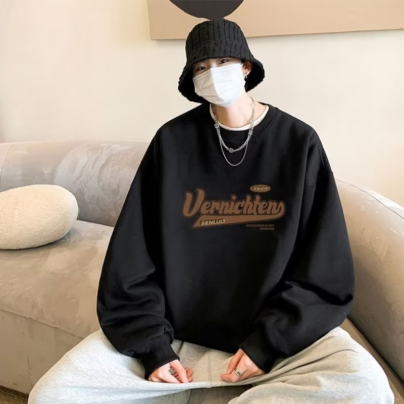 Áo Thun Tay Dài Cổ Tròn Dáng Rộng In Chữ Phong Cách Hàn Quốc Thời Trang Cho Nam Size M-5XL