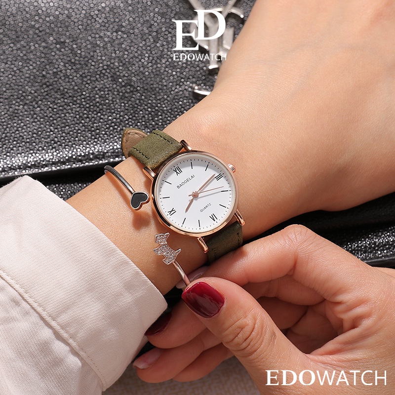 Đồng hồ đeo tay nữ, kiểu đẹp BAOGELAI kết hợp vòng tay cuff phong cách hàn quốc