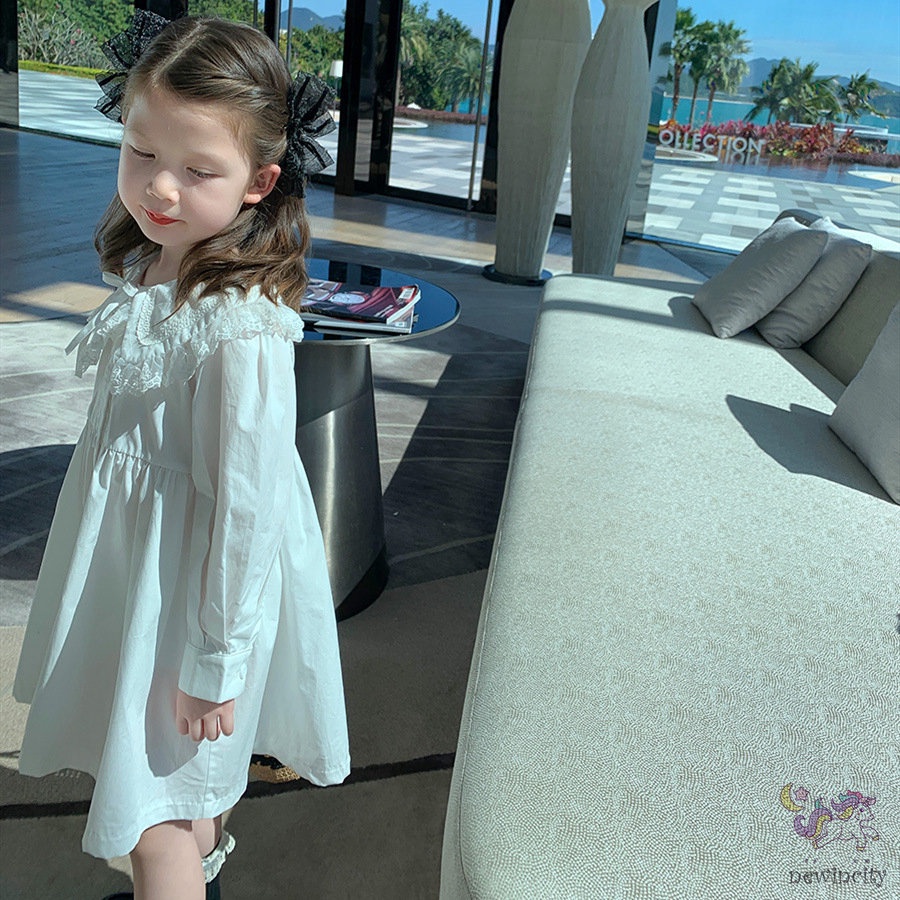 Đầm Công Chúa Cổ Búp Bê Phối Ren Phong Cách Hàn Quốc Ngọt Ngào Cho Bé Gái