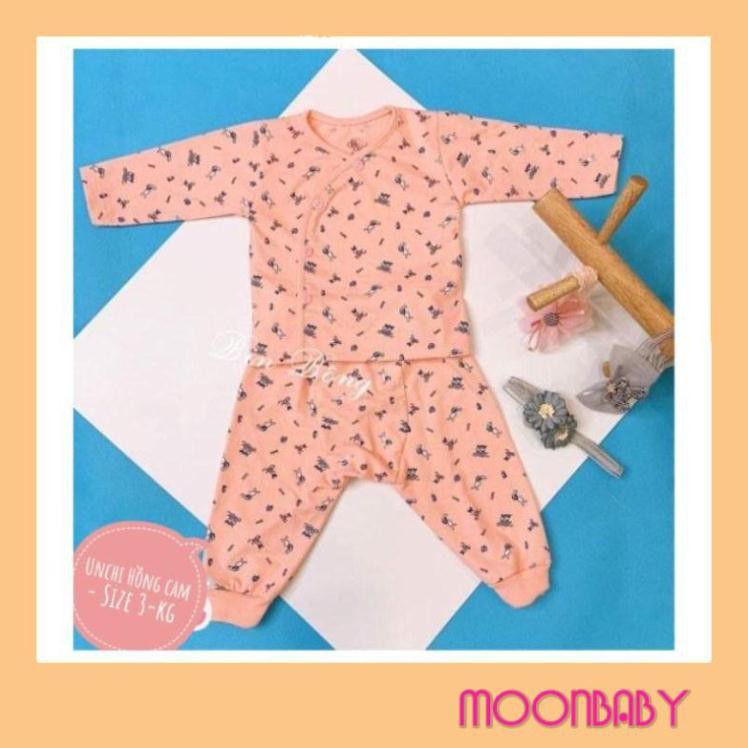 Bộ quần áo dài tay sơ sinh vạt chéo UNCHI cao cấp xuất dư, quần đáp đũng đóng bỉm dễ dàng