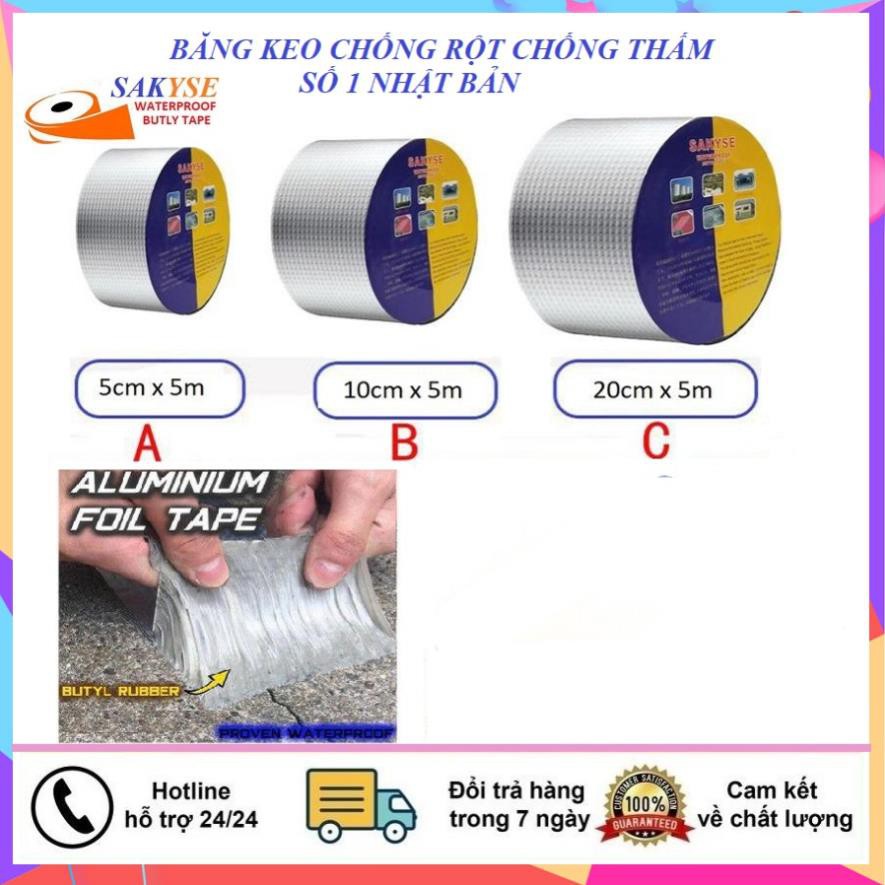 BĂNG KEO CHỐNG THẤM Nhật Bản SAKYSE (Khổ 5cm x 5m) Siêu dính, dùng trên mọi vật liệu, chống chịu mọi thời tiết