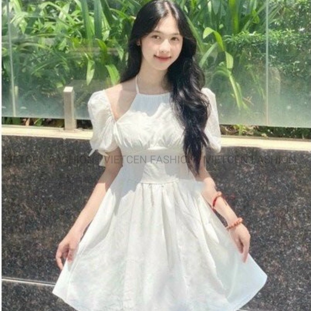 Váy Cổ Yếm Nữ Dáng Xòe Đầm Trễ Vai Tiểu Thư Vintage 2 Màu Đen TrắngUlzzang Dễ Thương  - VIETCEN