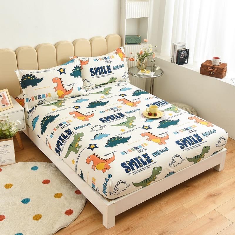 Bộ Ga Gối 3 Món Cotton 100% - Khủng Long Smile