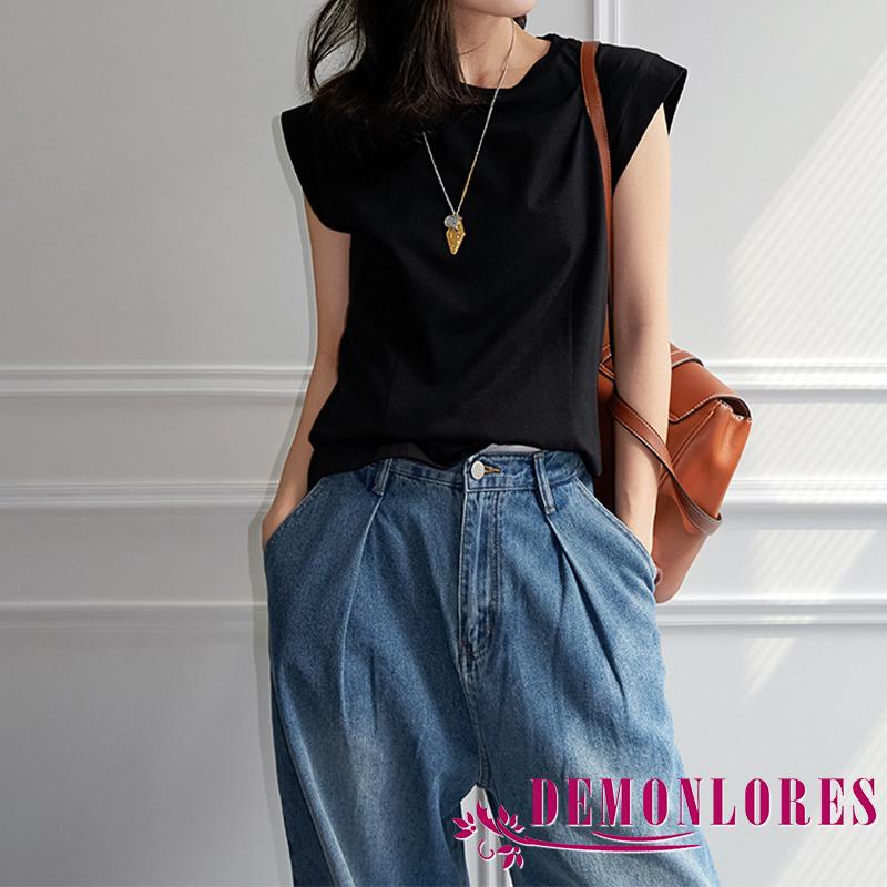 Áo Thun Ba Lỗ Cổ Tròn Màu Sắc Trơn Thời Trang Mùa Hè Phong Cách Hàn Quốc Dành Cho Nữ