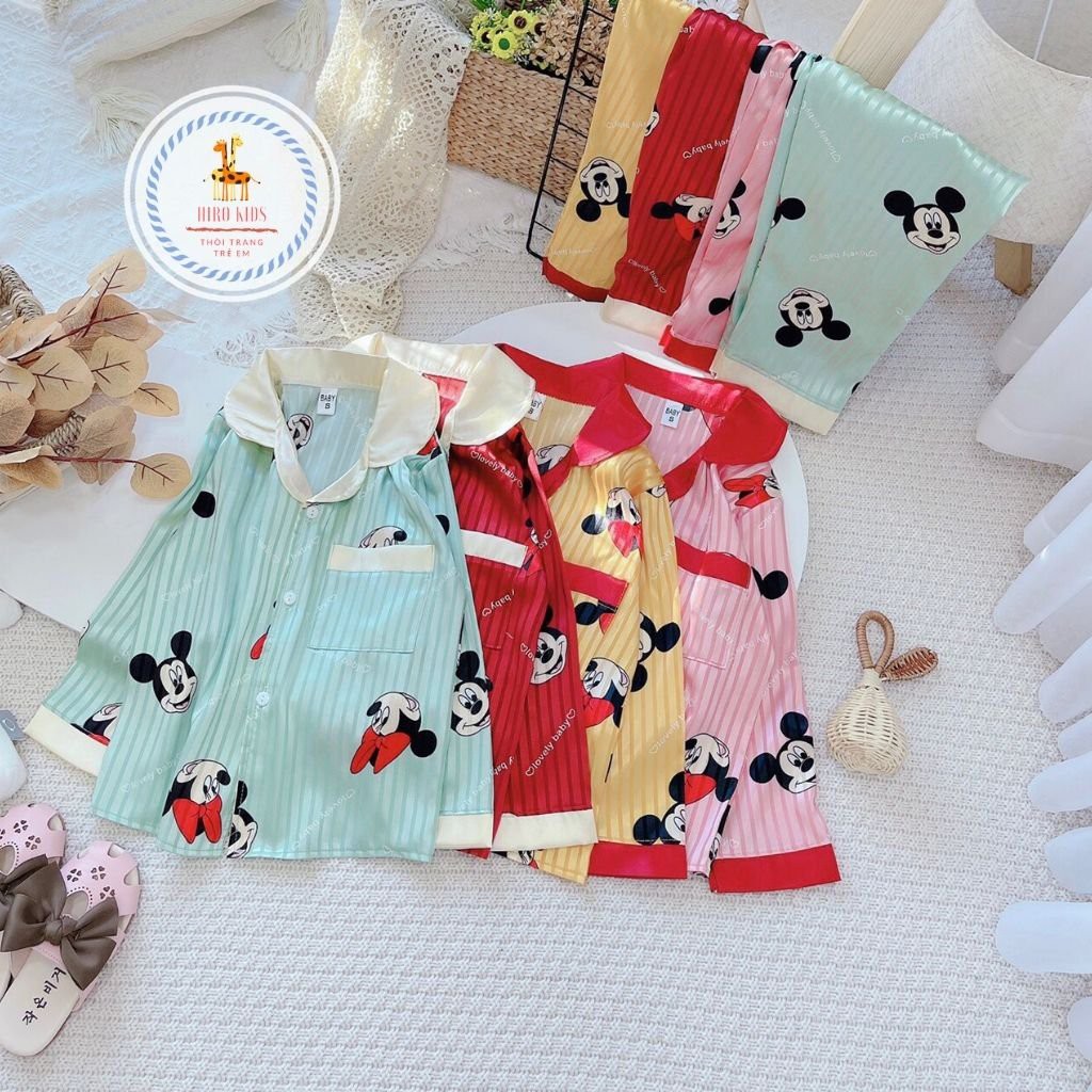 Bộ ngủ pijama chất lụa gấm hoạ tiết đẹp cho bé trai, bé gái (14-28kg) - Hirokids