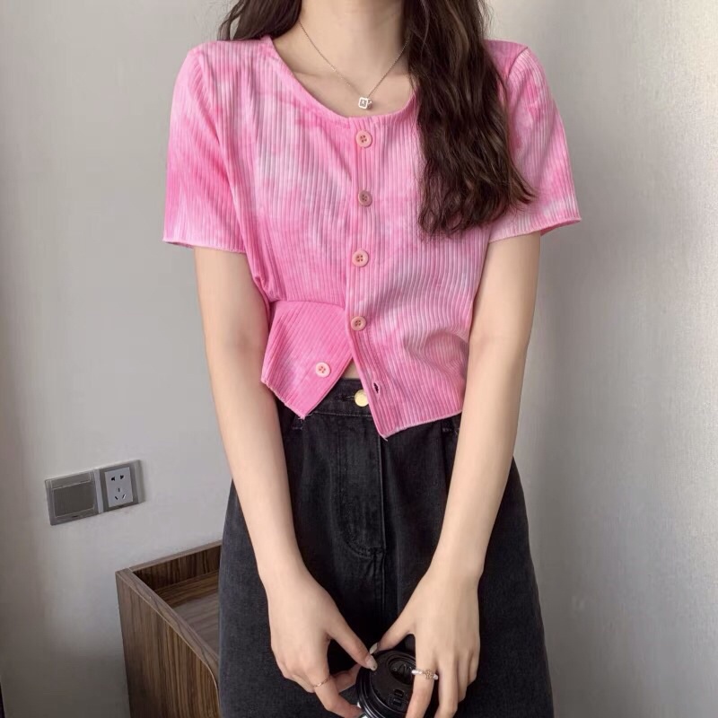 áo tăm khuy cài dáng croptop màu loang hot hit (6379#)