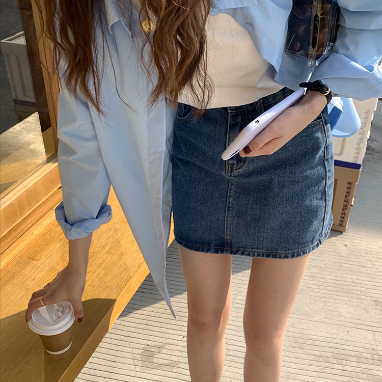 Chân váy Jean Denim Ngắn Lưng cao Form chữ A Phối túi Hàn Quốc Chân váy bò ngắn Cạp cao Thời trang | BigBuy360 - bigbuy360.vn