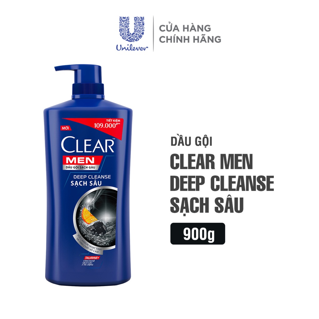 Dầu Gội Đầu cho nam Clear Men đánh bay gàu, ngứa và vi khuẩn mát lạnh cực đỉnh suốt ngày dài 900g